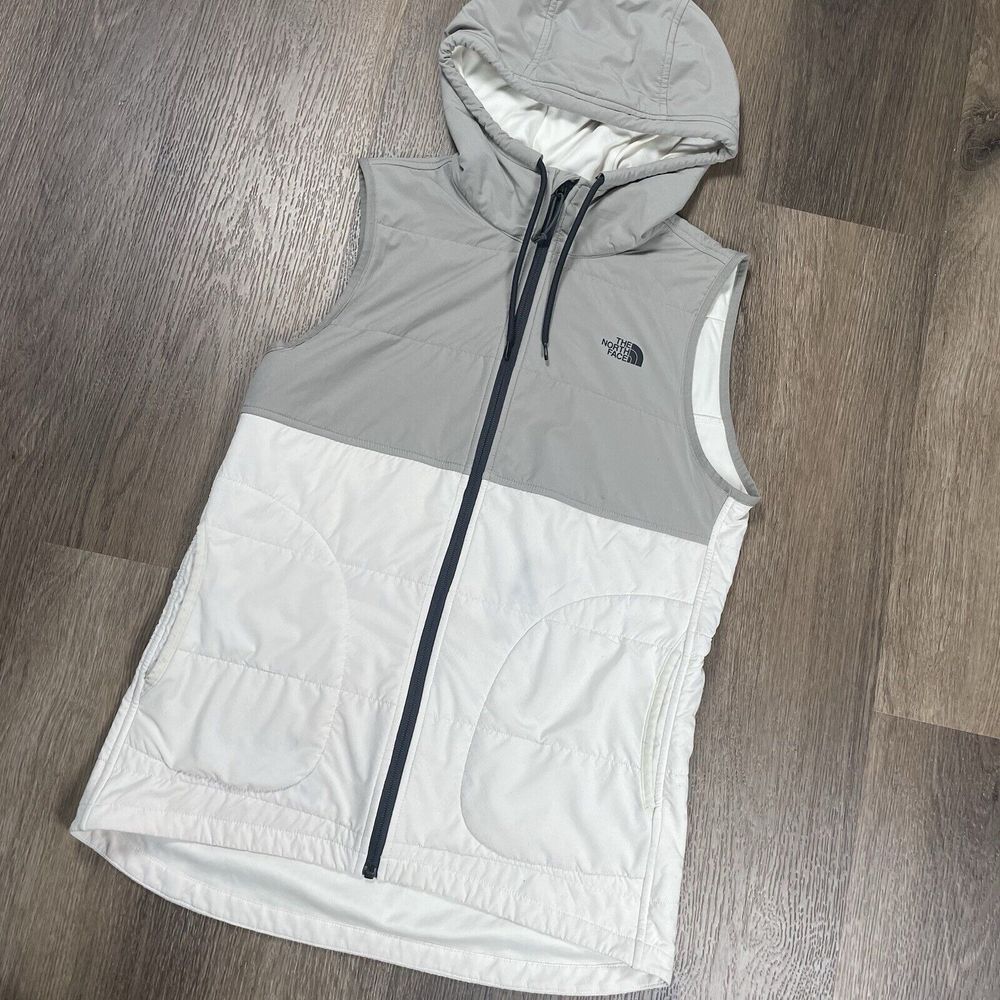 The North Face Gray and White Hooded Vest